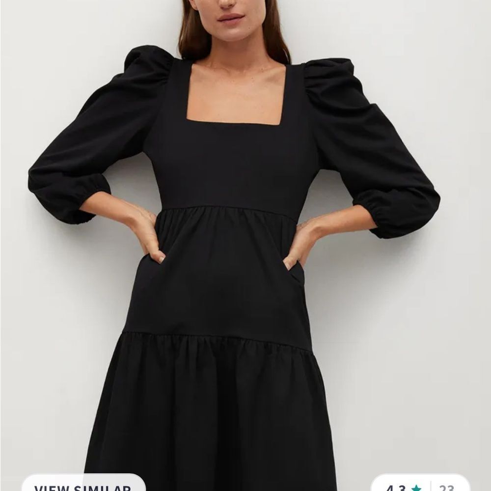 Mango | Black Puff Sleeve Tiered Mini Dress Sz M 8